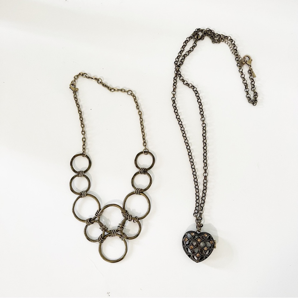 Bundle of 2 Antiqued Gold Toned Necklaces
